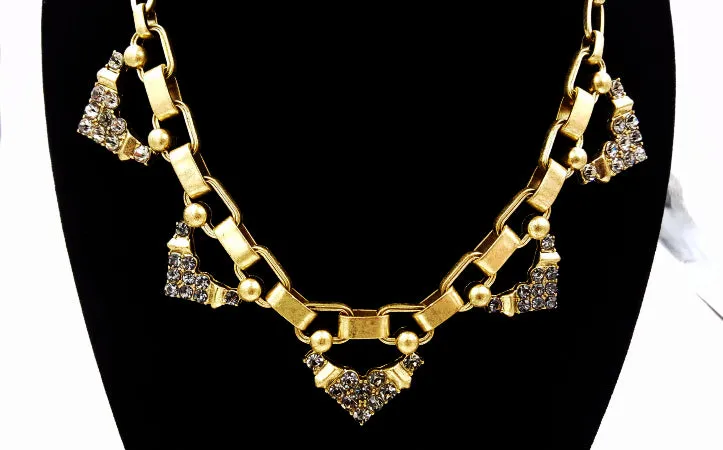 Stella Dot Necklace Grey Rhinestone Accents Brushed Gold Tone Chunky Links