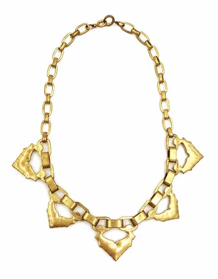 Stella Dot Necklace Grey Rhinestone Accents Brushed Gold Tone Chunky Links