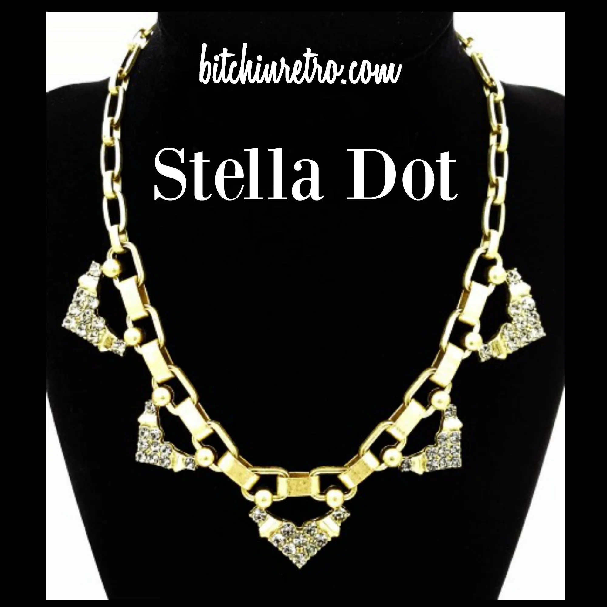 Stella Dot Necklace Grey Rhinestone Accents Brushed Gold Tone Chunky Links