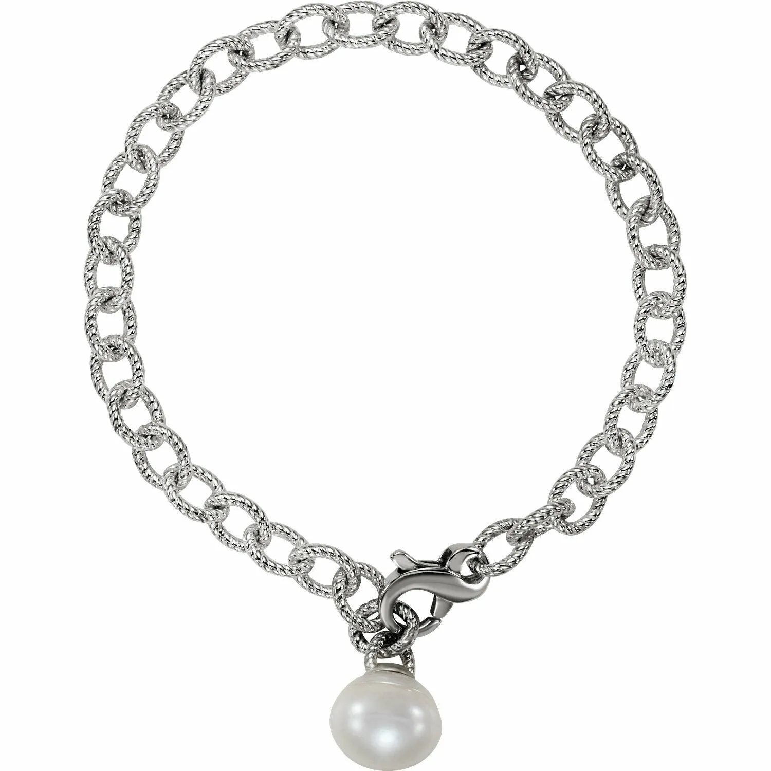 Sterling Silver Patterned Link Paspaley Pearl Charm Bracelet
