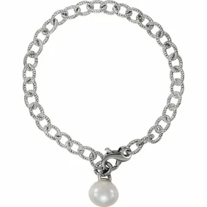 Sterling Silver Patterned Link Paspaley Pearl Charm Bracelet