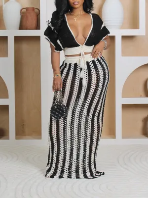 Stripe Knit Skirt Set