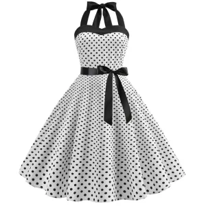 Summer Halter Dot Print Strapless Retro Dresses