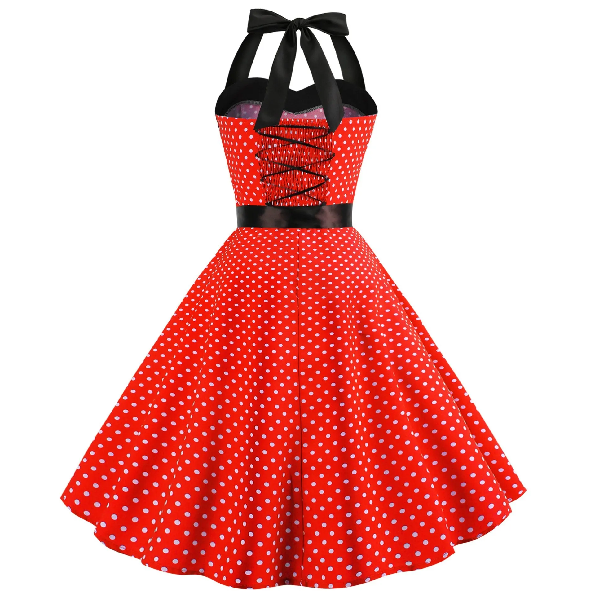 Summer Halter Dot Print Strapless Retro Dresses