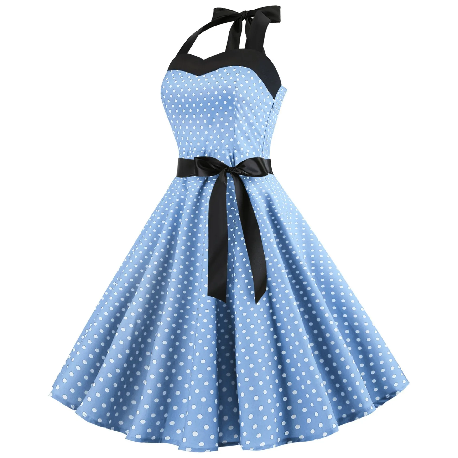 Summer Halter Dot Print Strapless Retro Dresses