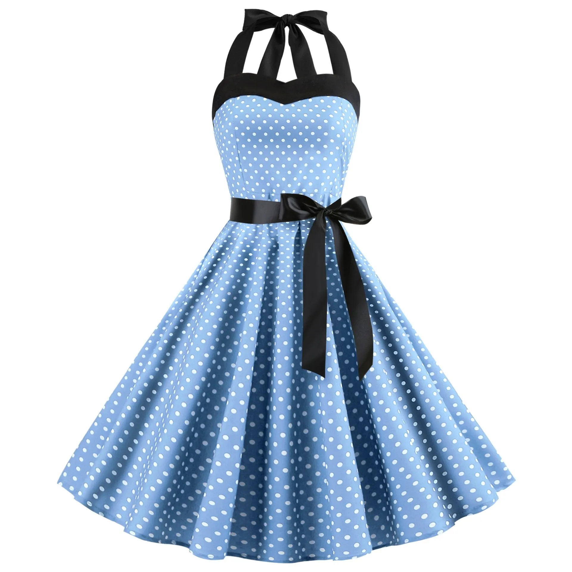 Summer Halter Dot Print Strapless Retro Dresses