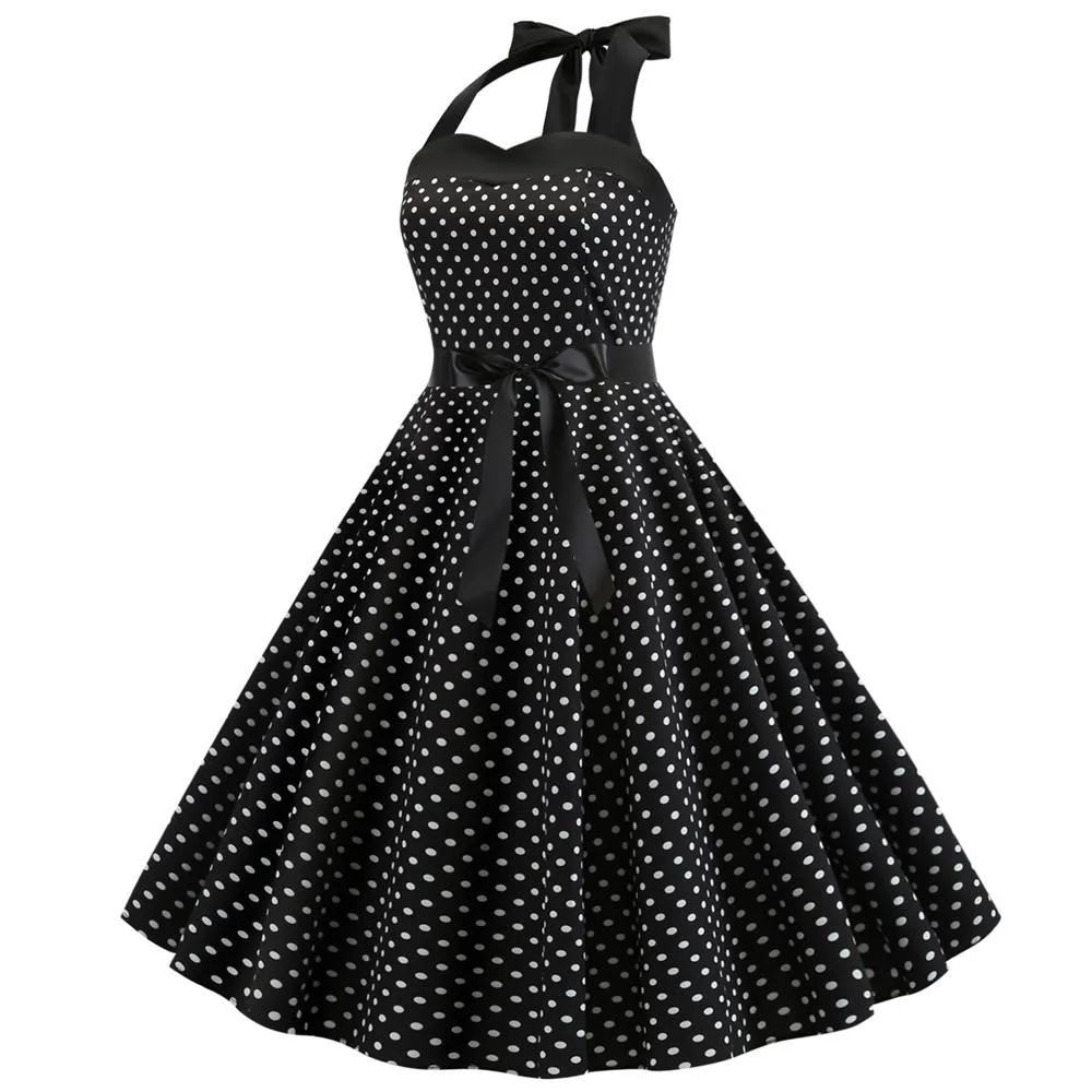 Summer Halter Dot Print Strapless Retro Dresses