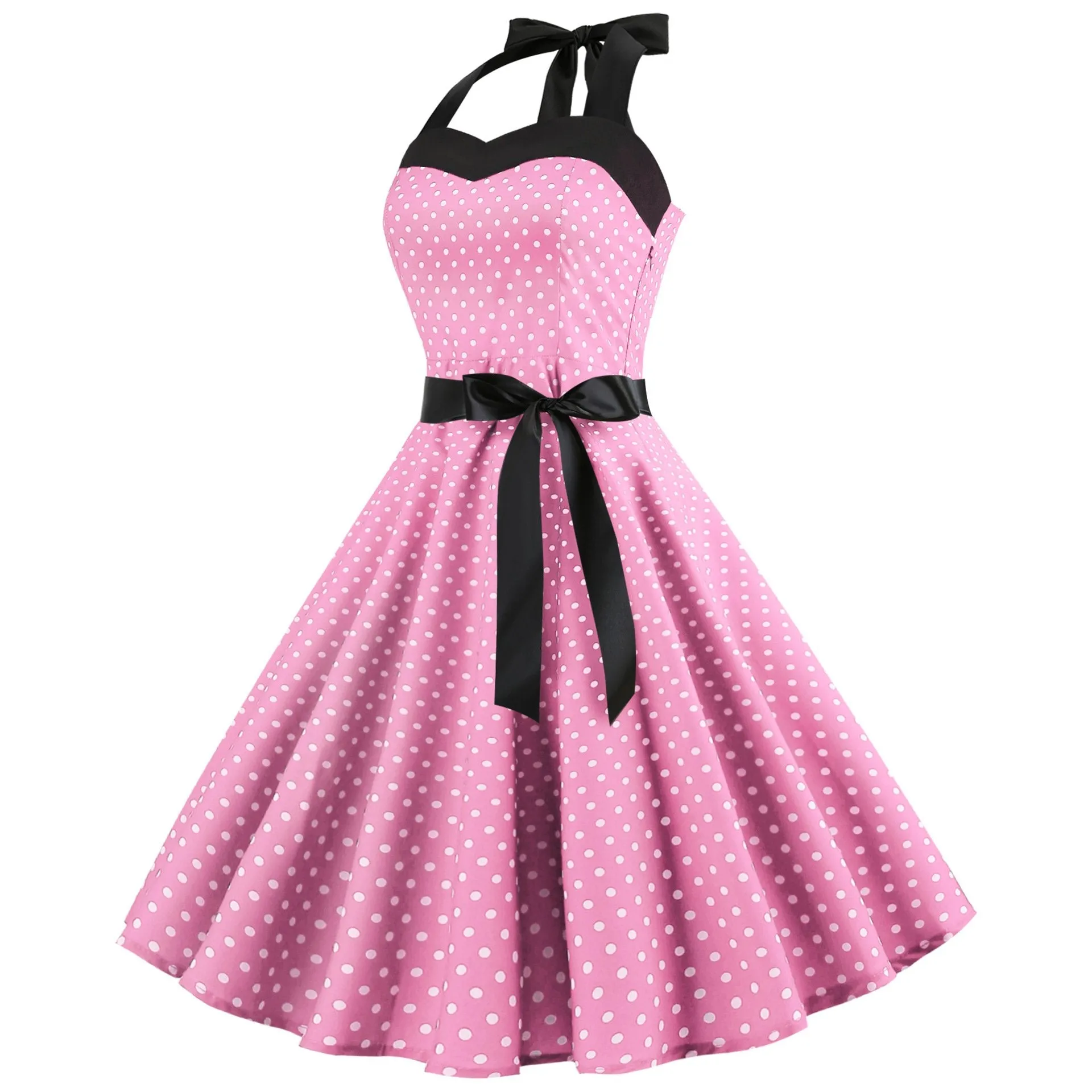 Summer Halter Dot Print Strapless Retro Dresses