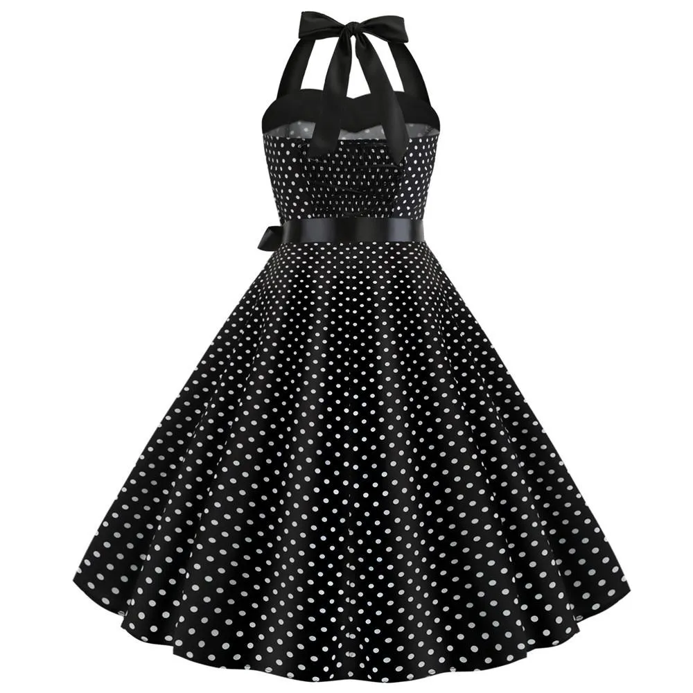 Summer Halter Dot Print Strapless Retro Dresses