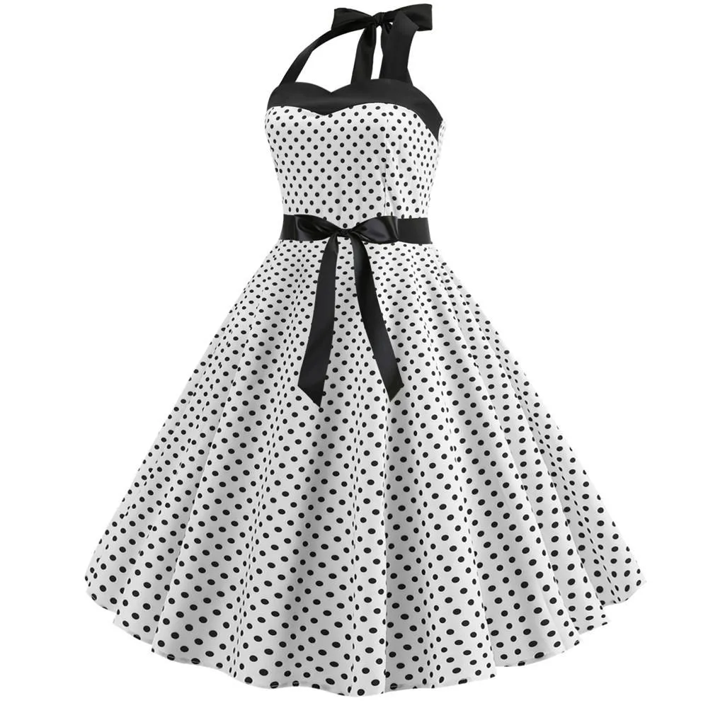 Summer Halter Dot Print Strapless Retro Dresses