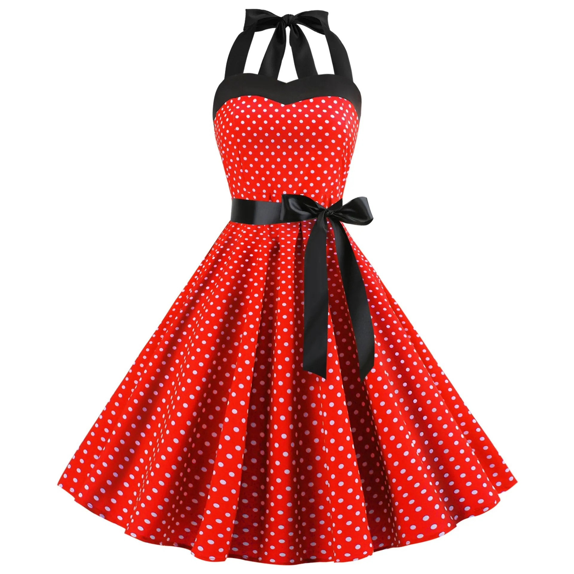 Summer Halter Dot Print Strapless Retro Dresses