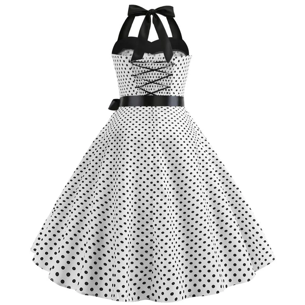 Summer Halter Dot Print Strapless Retro Dresses