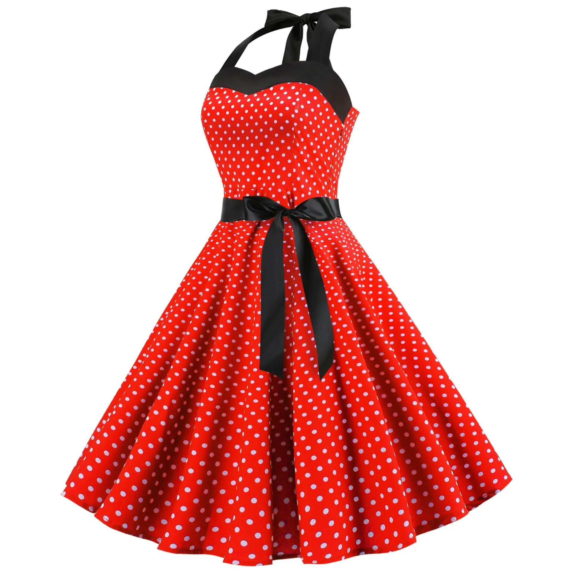 Summer Halter Dot Print Strapless Retro Dresses