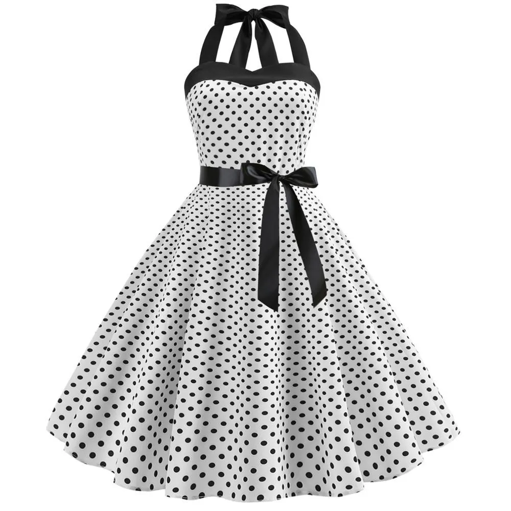 Summer Halter Dot Print Strapless Retro Dresses