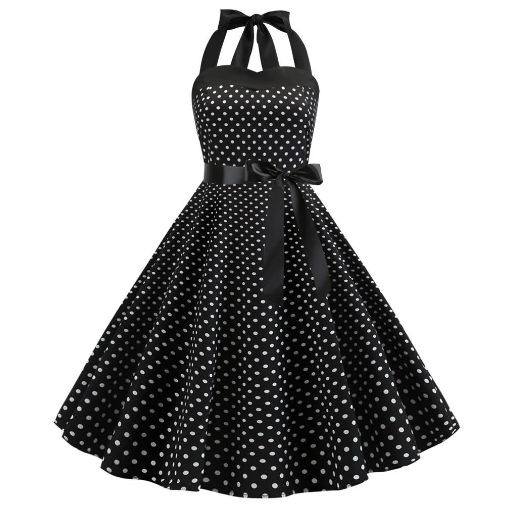 Summer Halter Dot Print Strapless Retro Dresses