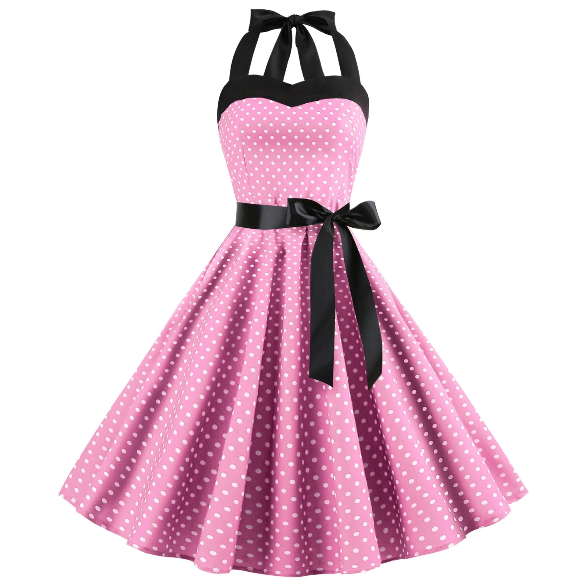 Summer Halter Dot Print Strapless Retro Dresses