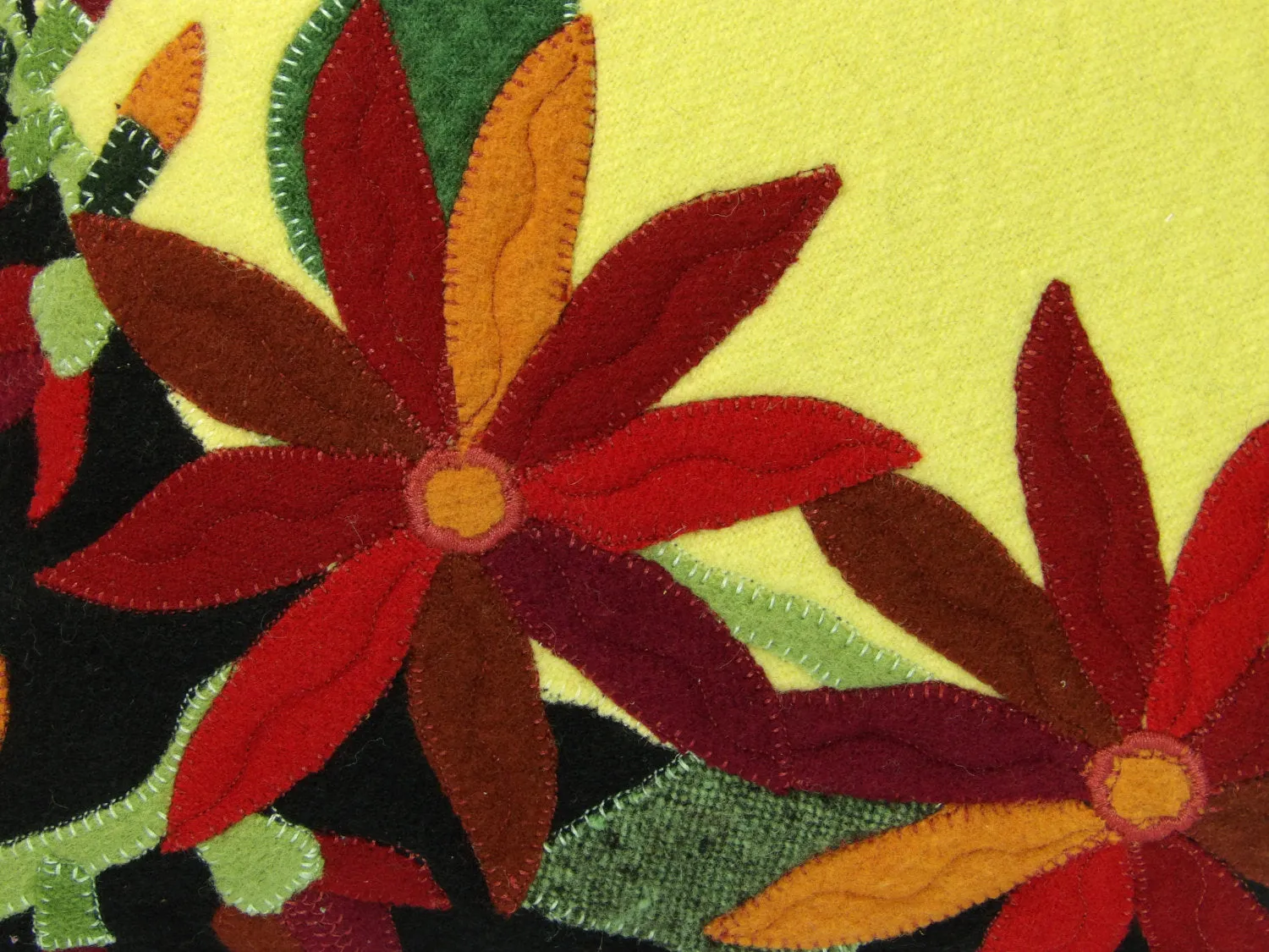 Sunny Hearts and Hot Flowers Felted Wool Throw Pillow Size 14 x 14