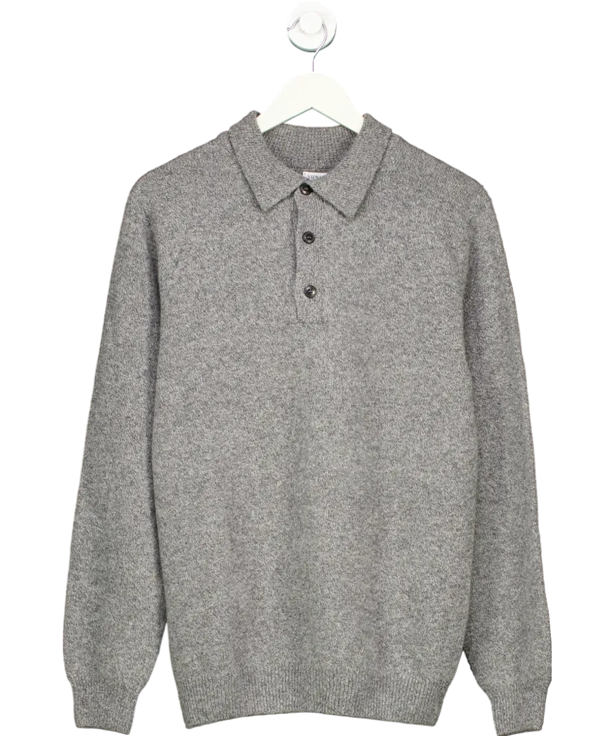 Sunspel Grey Extra‑fine wool Polo Shirt UK M