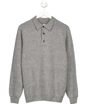 Sunspel Grey Extra‑fine wool Polo Shirt UK M