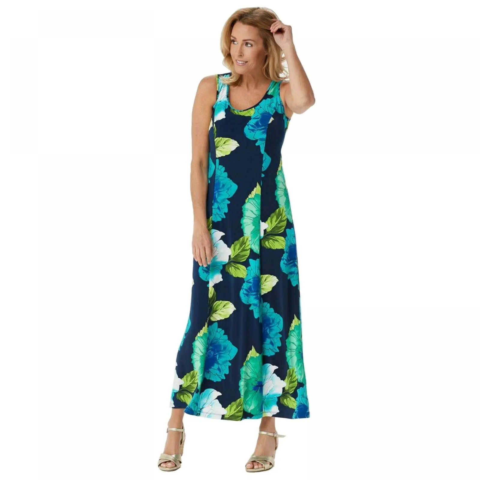 Susan Graver Women's Printed Liquid Knit Maxi Dress