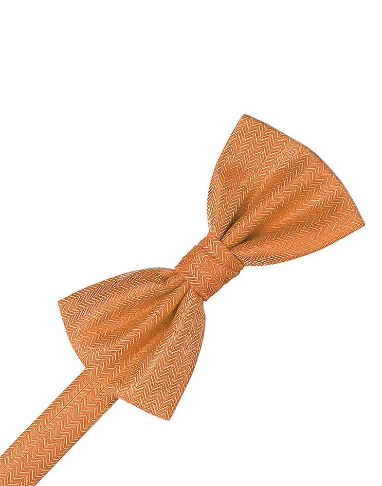 Tangerine Herringbone Kids Bow Tie