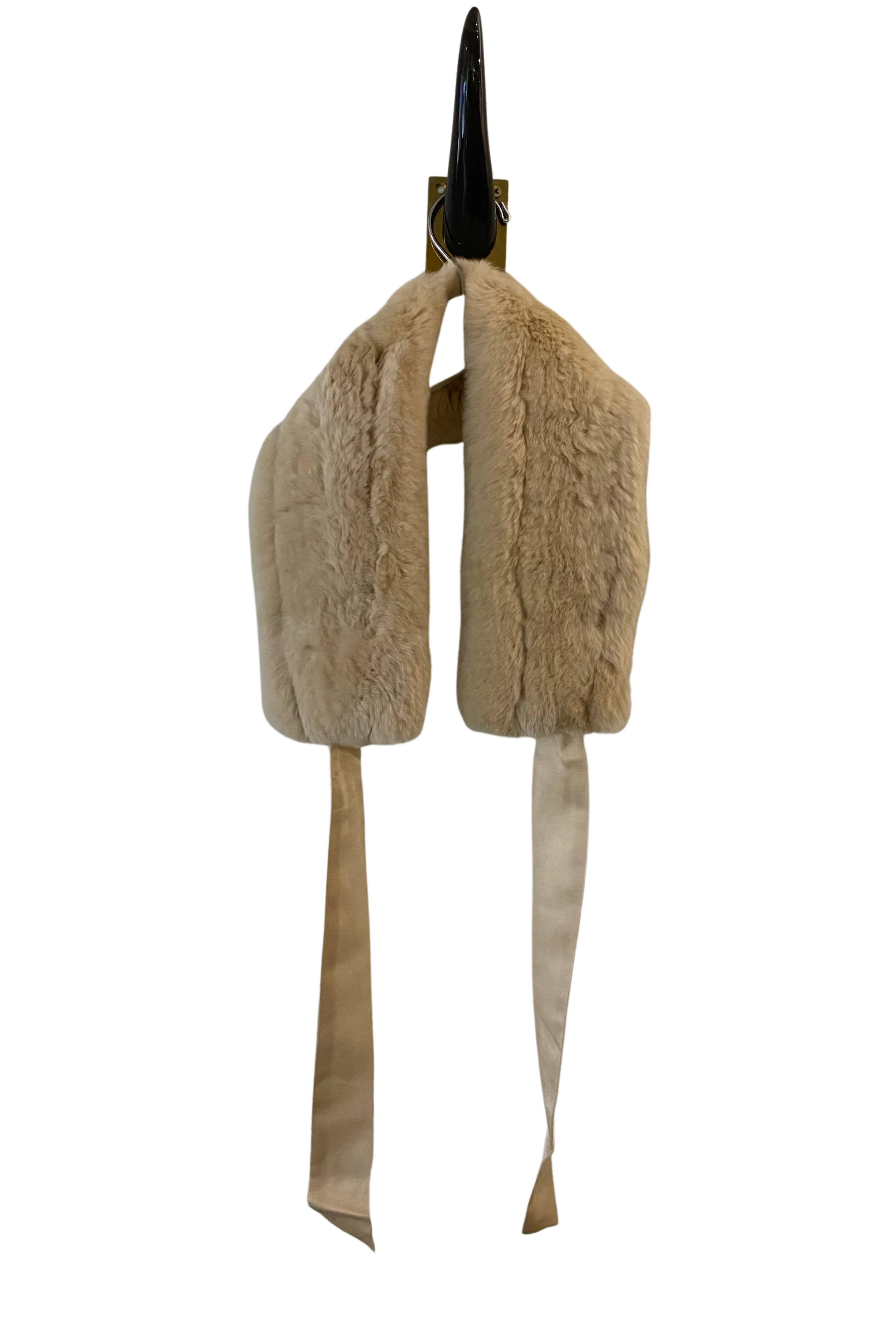 Tea Dip Fur Collar with Silk Tie