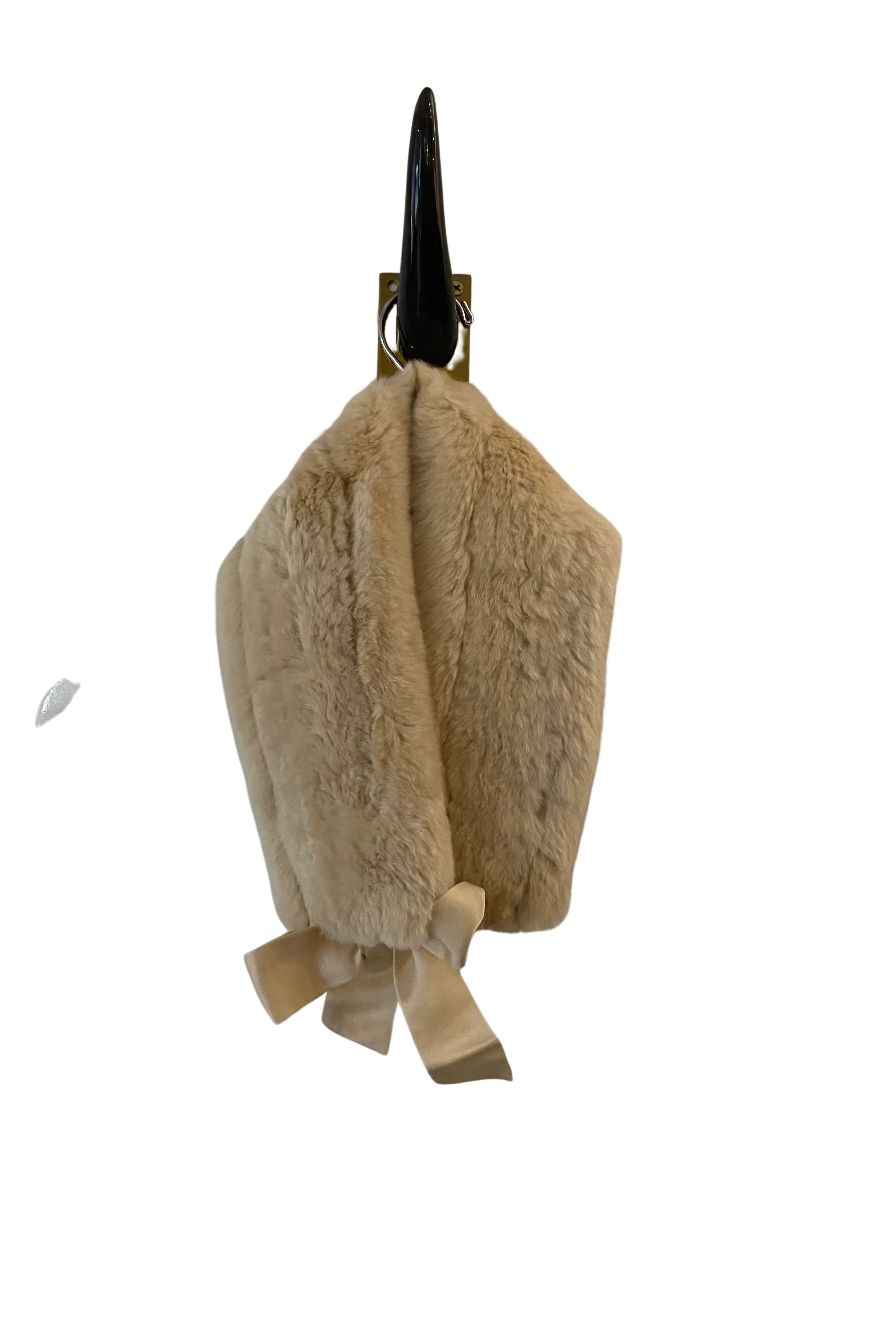 Tea Dip Fur Collar with Silk Tie