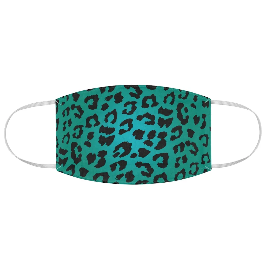 Teal Blue Leopard Printed Fabric Fashion Face Mask Animal Print