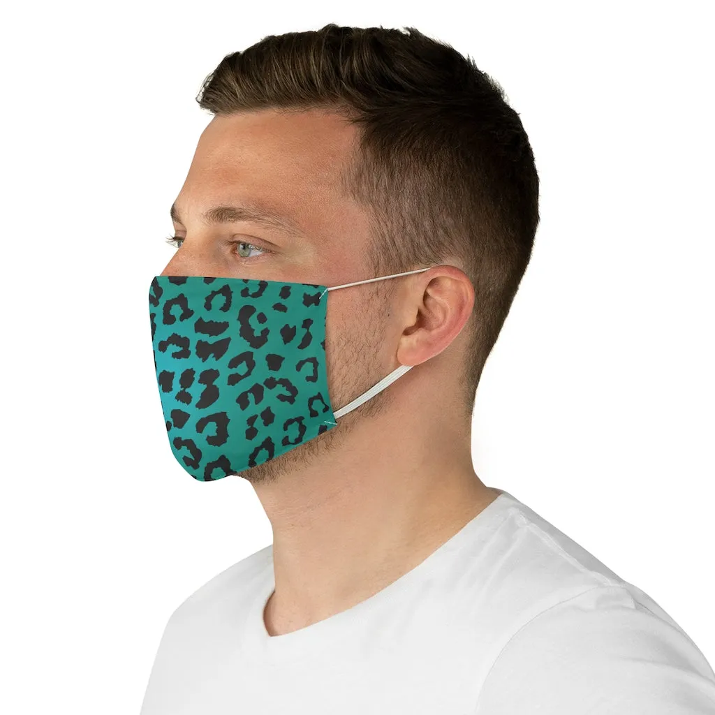 Teal Blue Leopard Printed Fabric Fashion Face Mask Animal Print