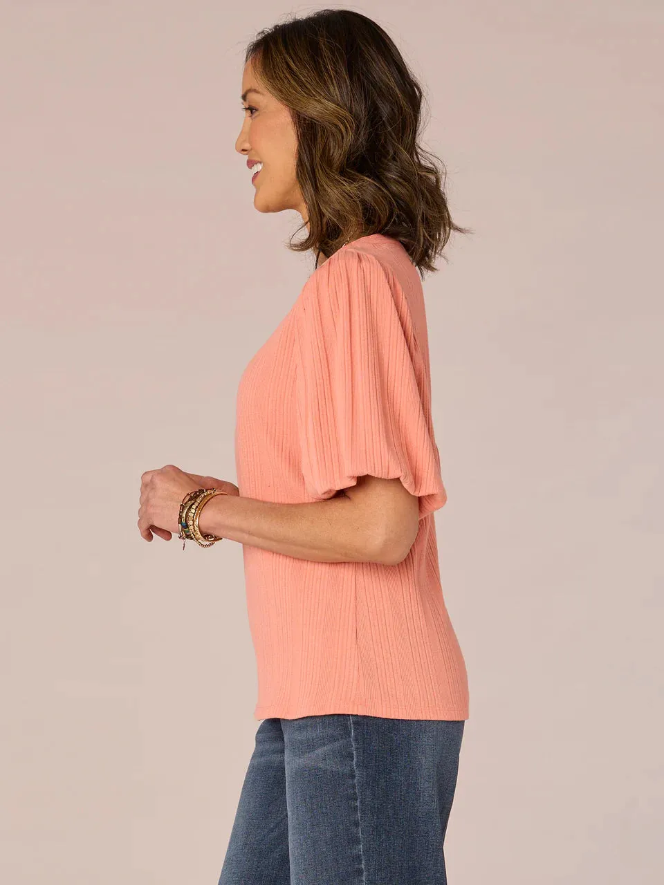 The Juliet Short Blouson Puff Sleeve Knit Top
