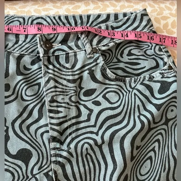 The Ragged Priest Blue Black Marble 100% Cotton High Waisted Trippy Jean NWT 30