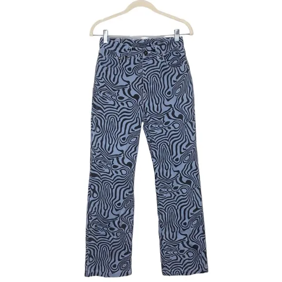The Ragged Priest Blue Black Marble 100% Cotton High Waisted Trippy Jean NWT 30