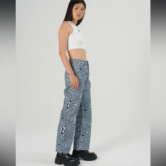 The Ragged Priest Blue Black Marble 100% Cotton High Waisted Trippy Jean NWT 30