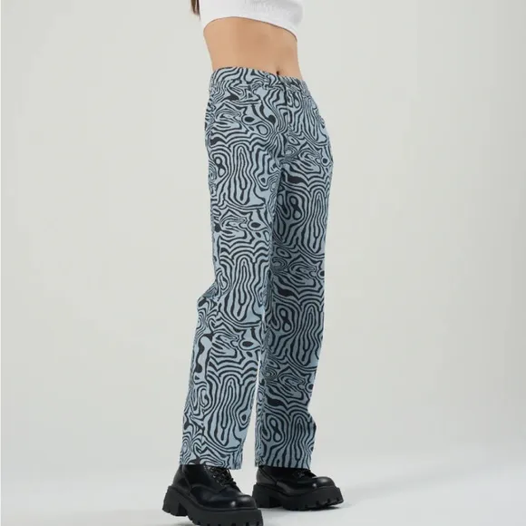 The Ragged Priest Blue Black Marble 100% Cotton High Waisted Trippy Jean NWT 30