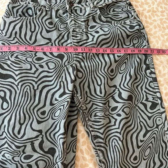 The Ragged Priest Blue Black Marble 100% Cotton High Waisted Trippy Jean NWT 30