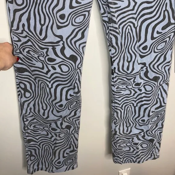 The Ragged Priest Blue Black Marble 100% Cotton High Waisted Trippy Jean NWT 30