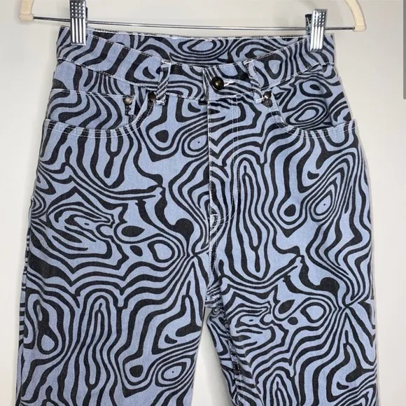 The Ragged Priest Blue Black Marble 100% Cotton High Waisted Trippy Jean NWT 30