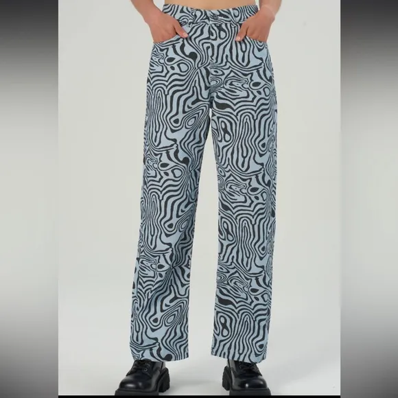 The Ragged Priest Blue Black Marble 100% Cotton High Waisted Trippy Jean NWT 30