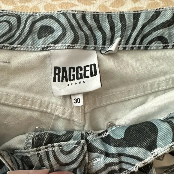 The Ragged Priest Blue Black Marble 100% Cotton High Waisted Trippy Jean NWT 30