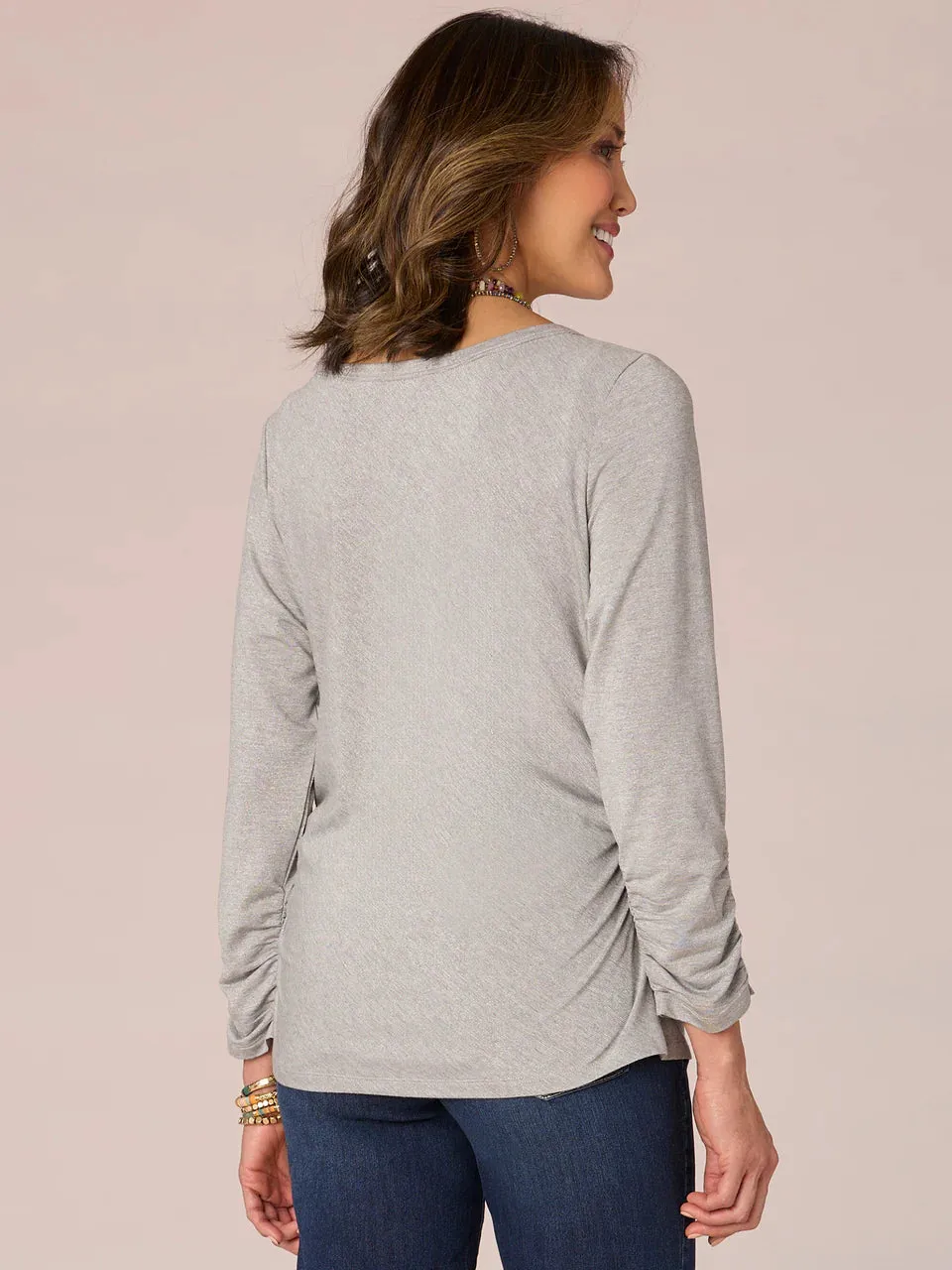 The Sasha 3/4 Sleeve Ruched Side Knit Top