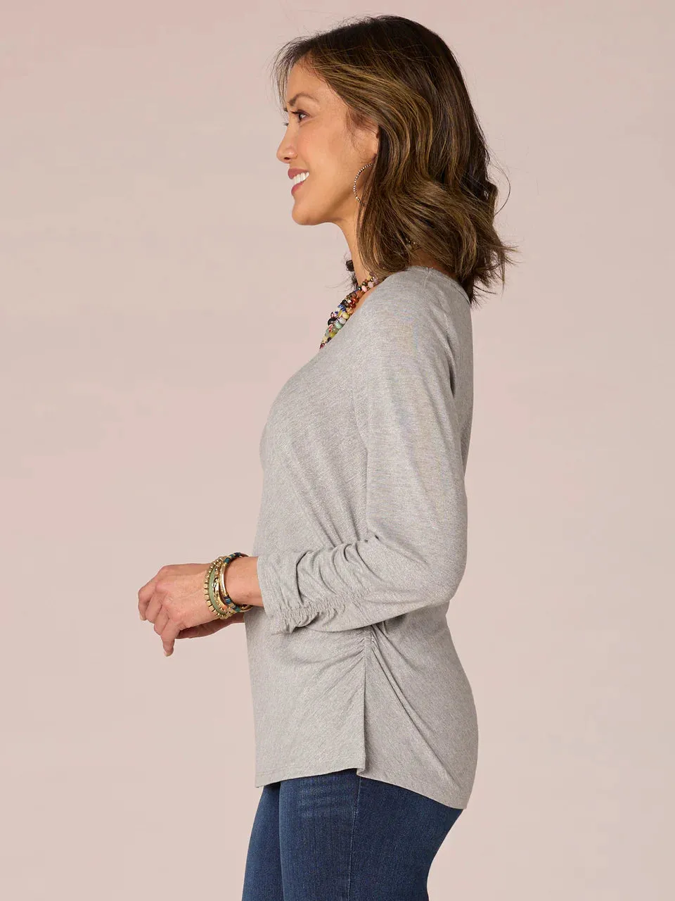 The Sasha 3/4 Sleeve Ruched Side Knit Top
