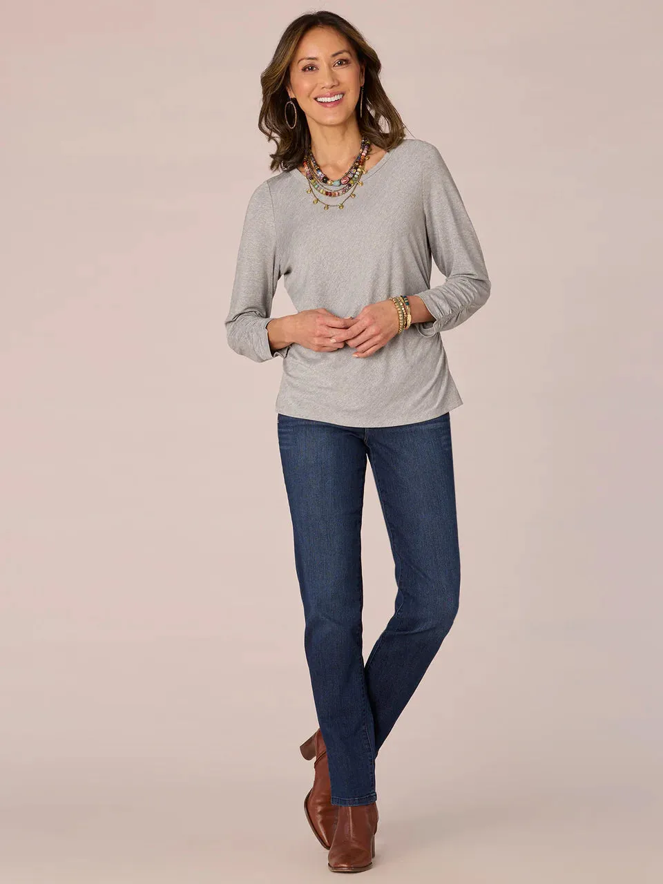 The Sasha 3/4 Sleeve Ruched Side Knit Top