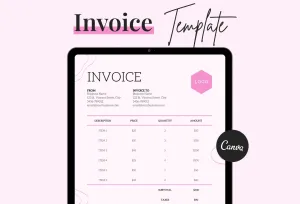 Thistle Pink Invoice Canva Template Printable and Editable