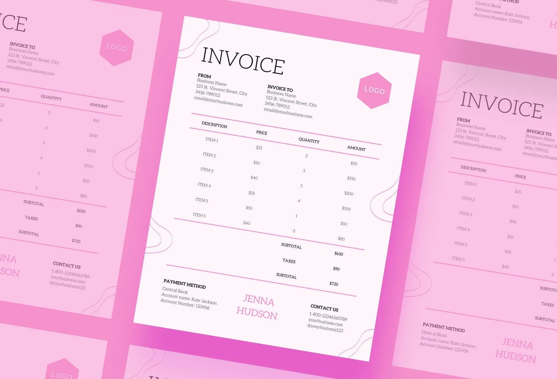 Thistle Pink Invoice Canva Template Printable and Editable