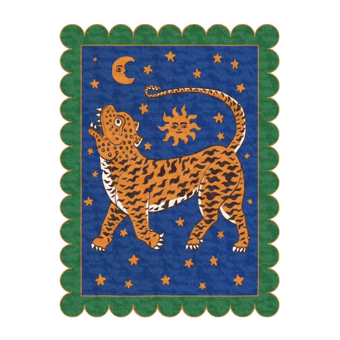 Tibetan Tiger Starry Night Scallop Hand Tufted Wool Rug