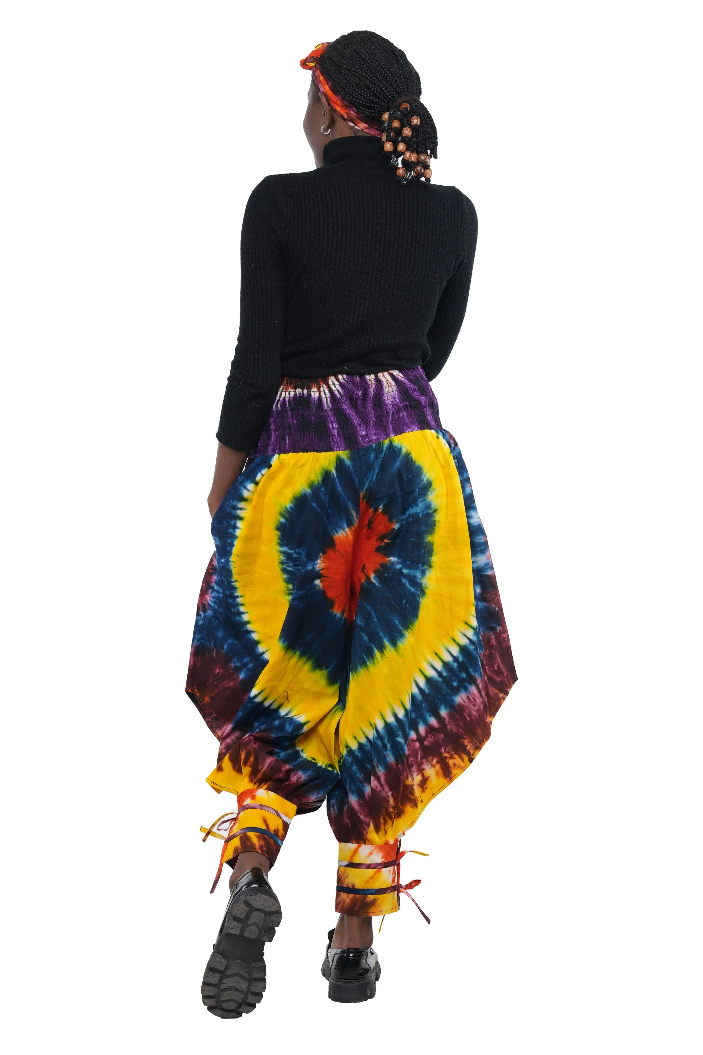 Tie & Dye Smoked Harem Pants With Ties