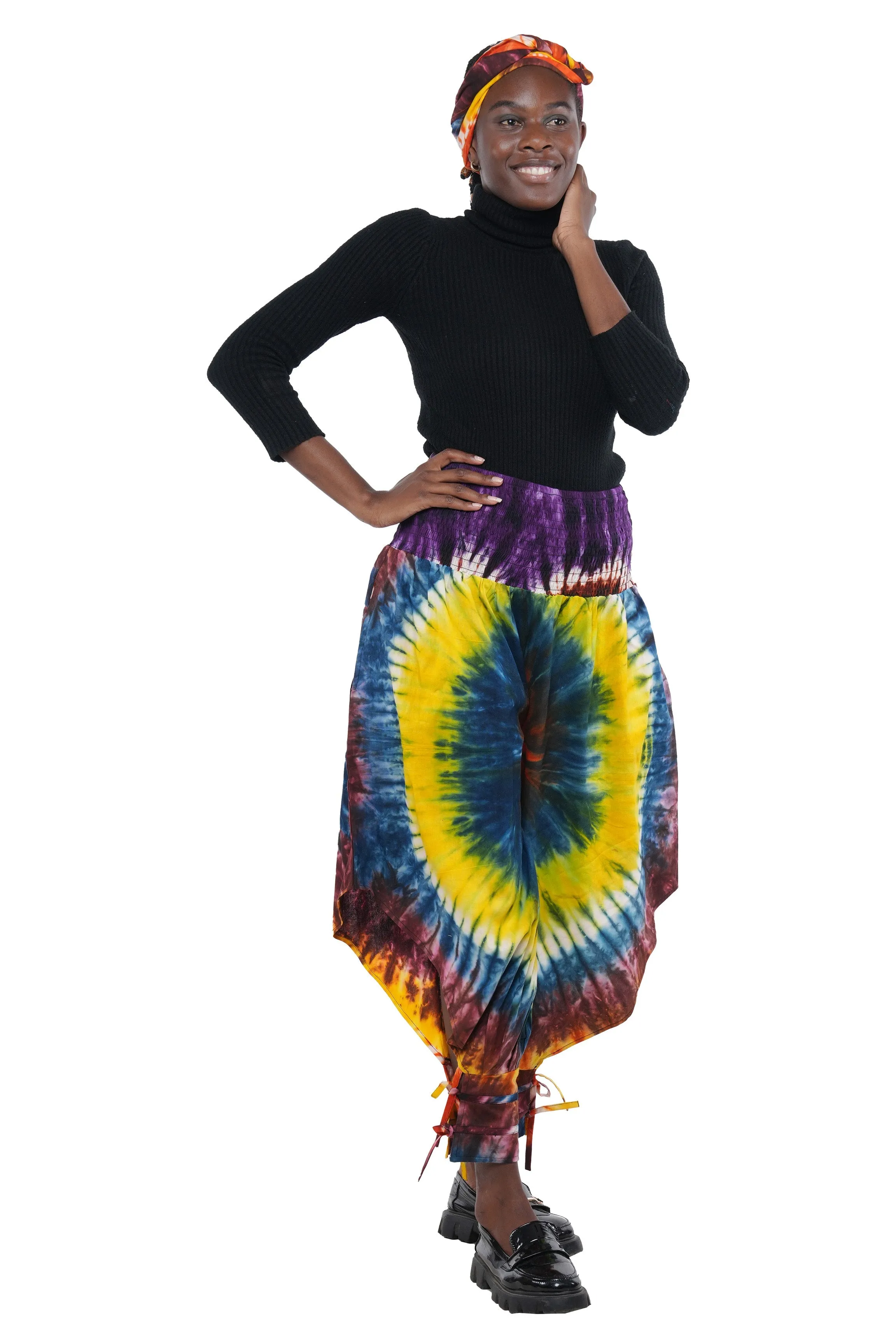 Tie & Dye Smoked Harem Pants With Ties