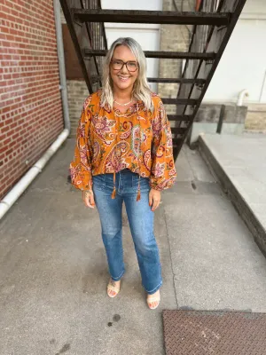 Toffee Paisley Long Sleeve Top