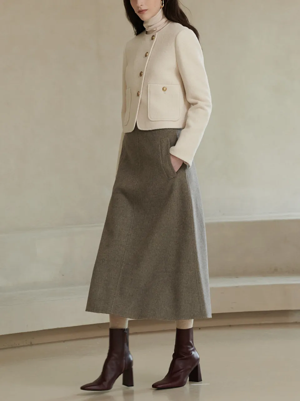 Top Stitch Midi Skirt Mocha