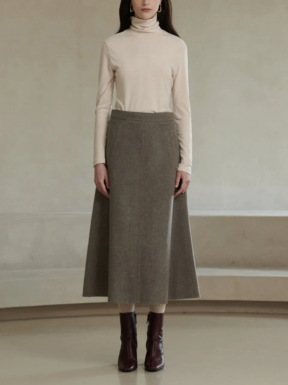 Top Stitch Midi Skirt Mocha